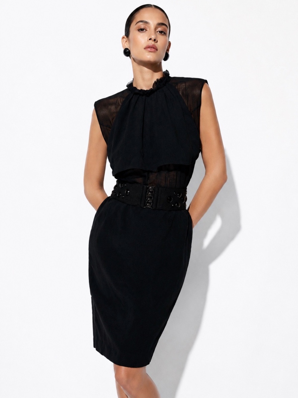 YSL Vintage Yves Saint Laurent Rive Gauche Black Silk Chiffon Dress FR42